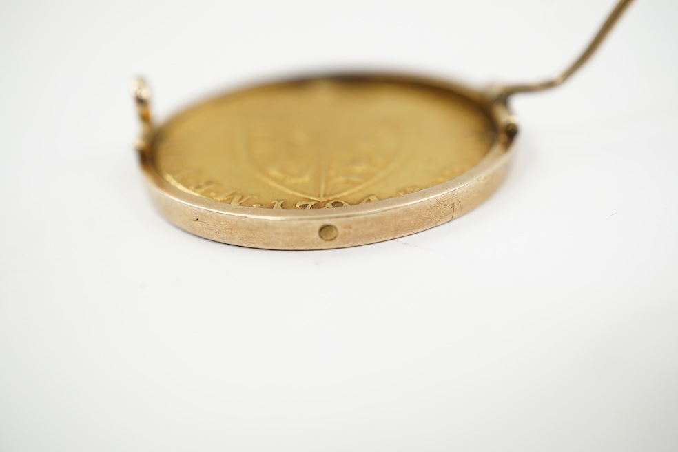 British gold coins, George III, gold guinea, 1794, in a swivel mount, plug at 12 o’clock position, otherwise good
